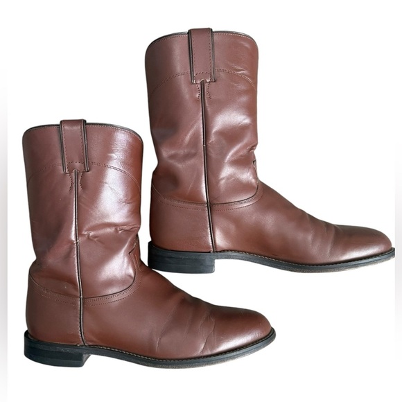 Justin Boots Classic Roper Men Size 11 D 3404 Brown Leather Western Cowboy Pull - Picture 6 of 17